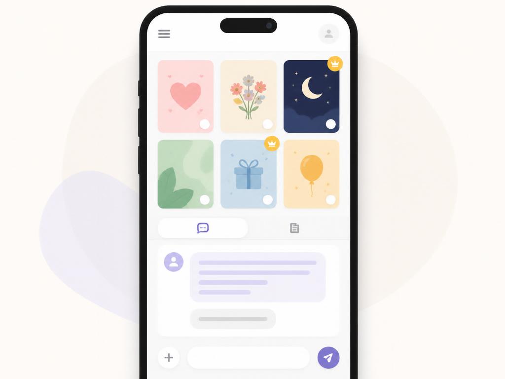 Smartphone showing saved cards and ready-to-send message templates