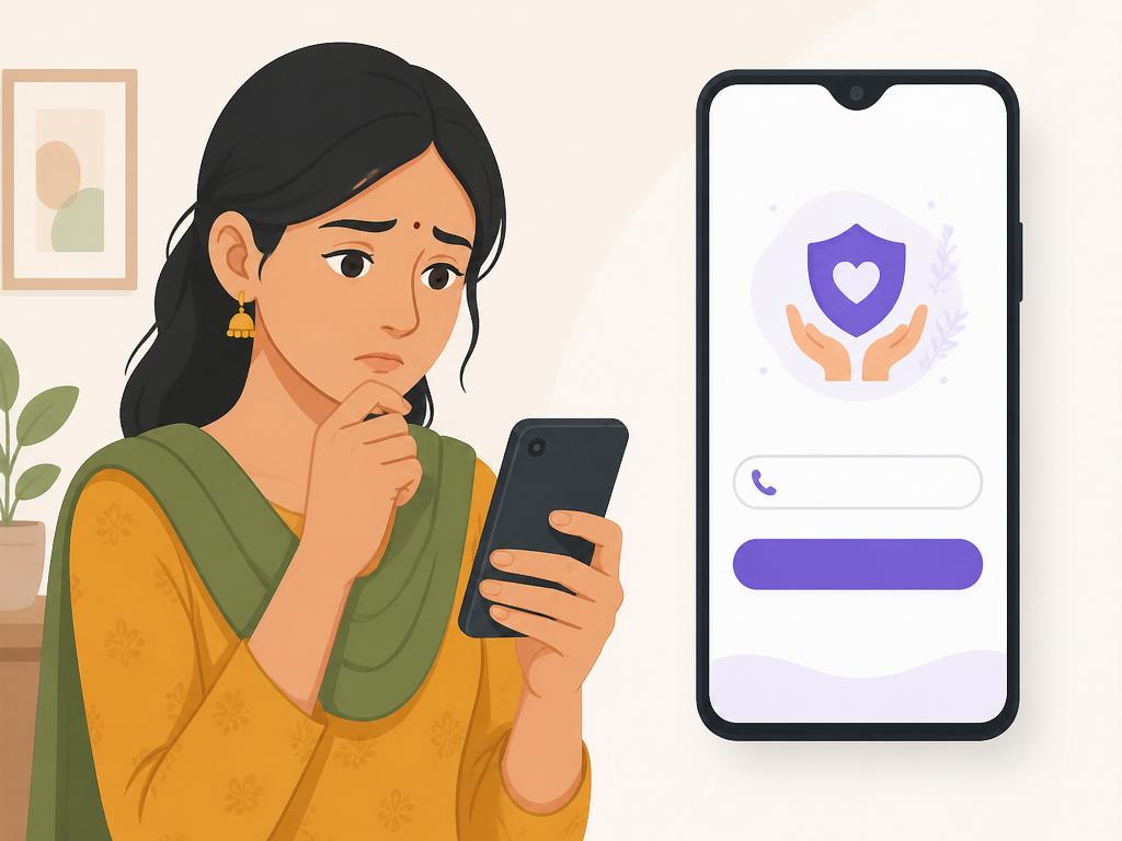 A person logging in to BlockMyCard from a borrowed phone using their mobile number