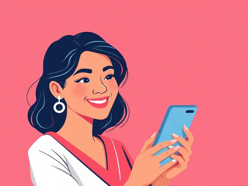 Woman happily signing up for BlockMyCard on her smartphone